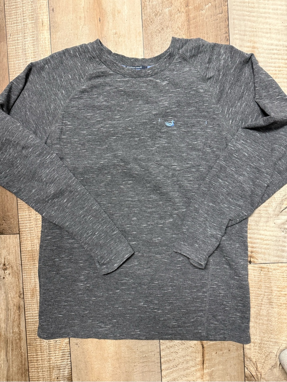 Southern Marsh Men's Long Sleeve Dark Heather Gray Pocket Tee with Blue Logo
